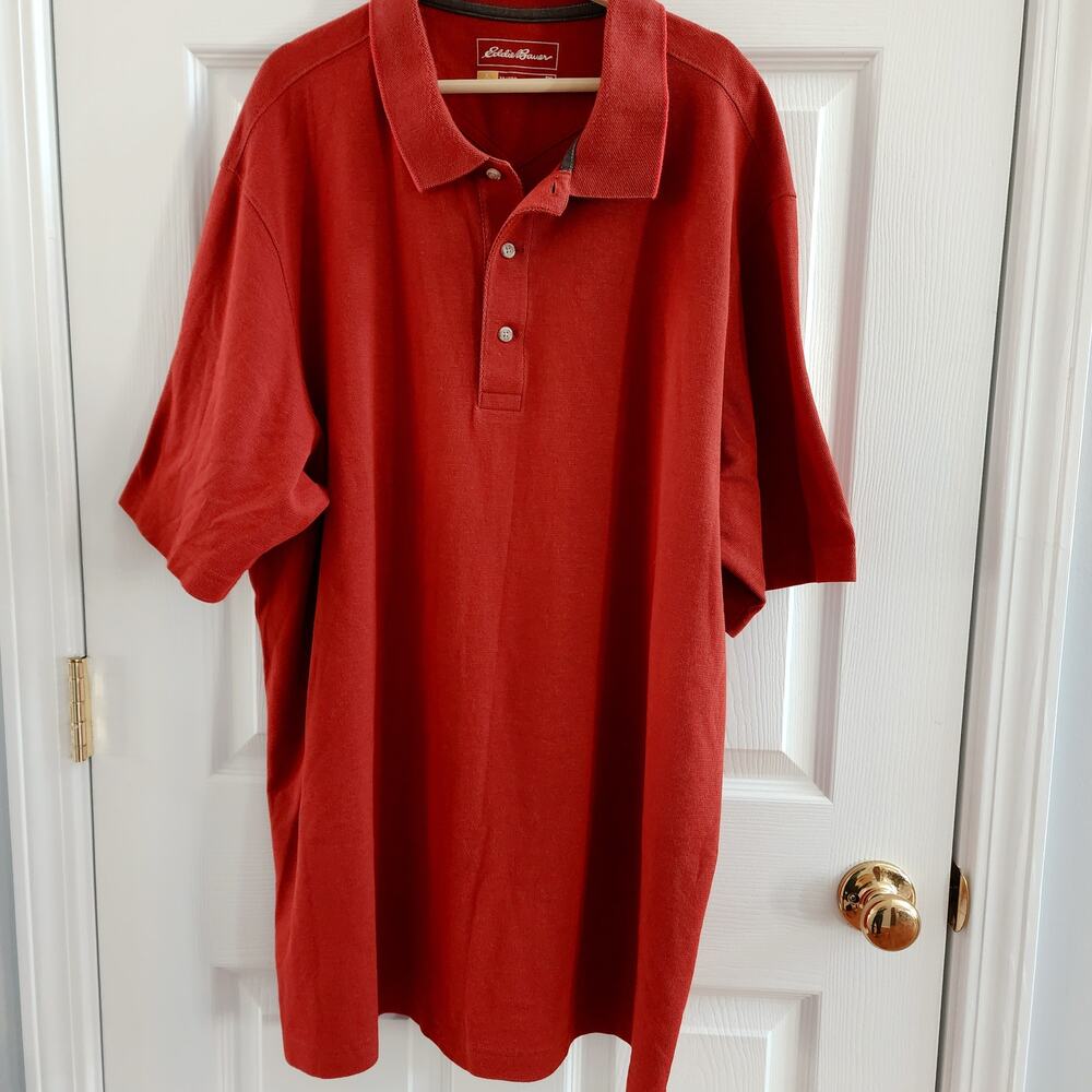 Eddie Bauer Travex Men’s Tall XL Polo Burnt Orange Rust Travel Golf 3 Button